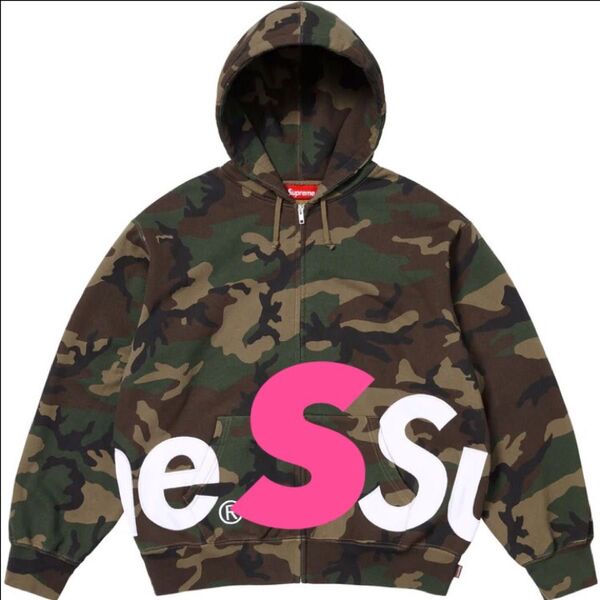 Supreme Big Logo Zip Up Hooded Sweatshirt "Woodland Camo"