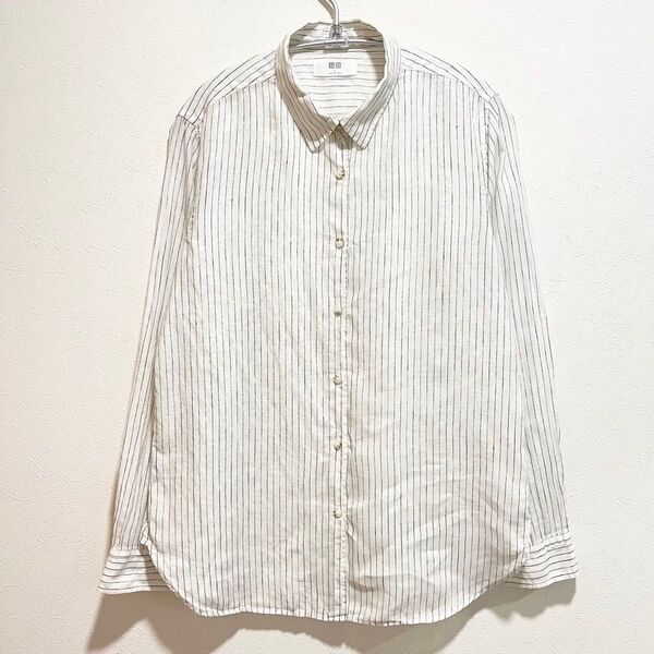UNIQLO ユニクロ プレミアムリネンストライプシャツ(長袖) L
