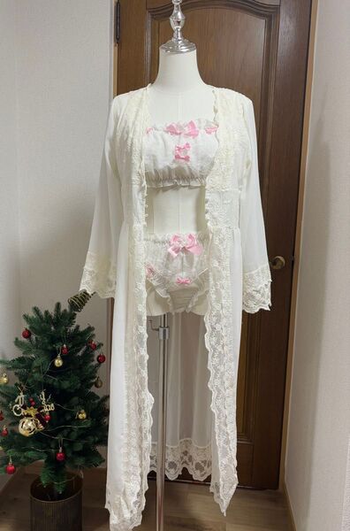 白ワンピース 羽織 レース刺繍 マキシ丈 ホームクリーニン