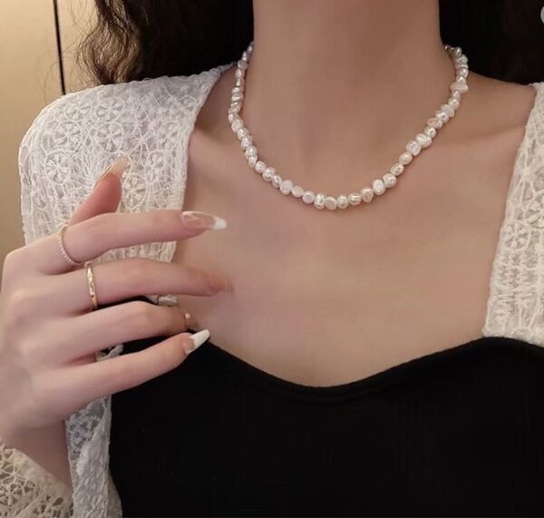 ネックレス バロック パール 淡水 真珠 チョーカー 結婚式 おしゃれ 新品