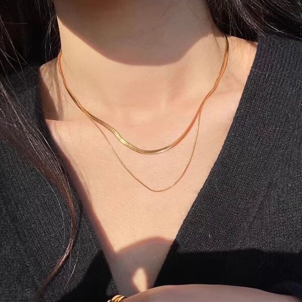 ネックレス 二連 スネーク チェーン サージカルステンレス 新品 ゴールド