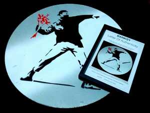 Banksy( Bank si-). load autograph [Flower Thrower] road sign.2009 year about England. Bliss toru. discovery was done work #Nuneaton Sign. character have #