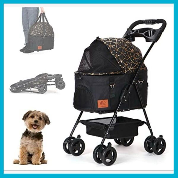 【訳あり】ペットカート バギー 折りたたみ 猫 犬 軽量 取り外し 4輪 黒 犬カート 分離型