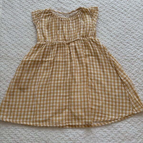 【数回着用/美品】アプレレクール ギンガムチェック イエロー ワンピース 女の子 ベビー キッズ 子供服 90サイズ