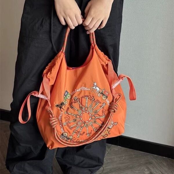 Ball&Chain エコバッグ Mサイズ 馬車 鍵 オレンジ 軽量 撥水 大容量 折りたたみ可能 ショルダー用ストラップ付き