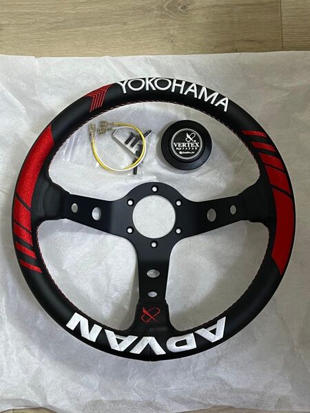 未使用【YOKOHAMA ADVAN VERTEX】アドバン ヴェルテックス ステアリング ディープコーン 90mm レザー
