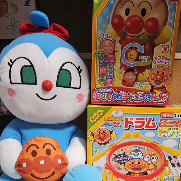 値下げ中!アンパンマン わくわくガチャころりんjr、 うちの子天才ドラム、コキンちゃんぬいぐるみ(約40cm)のセット