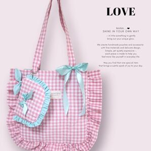 ハンドメイドのピンクチェックのフリルトートバッグ
