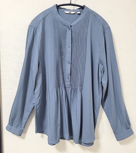ユニクロ 長袖 ピンタックブラウス チュニックLブルーシャツ美品