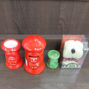 郵便ポスト貯金箱&ポスト小物入れ&ポストつまようじ入れ&モコモコドッグ ハンカチタオル 新品未使用品