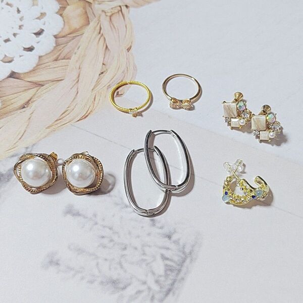 アクセサリー ピアス フープピアス 指輪 リング イヤリング 6点セット まとめ売り
