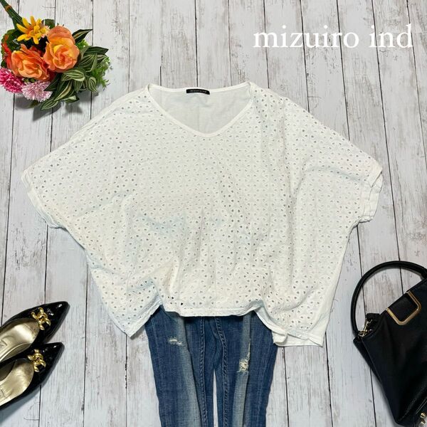 mizuiro ind ミズイロインド レースVネックワイドプルオーバー 綿