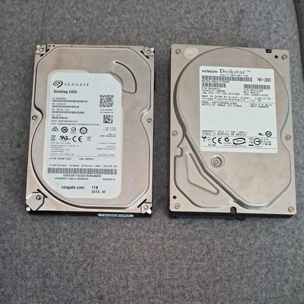 2個セット Seagate 1TB & Hitachi 500GB HDD