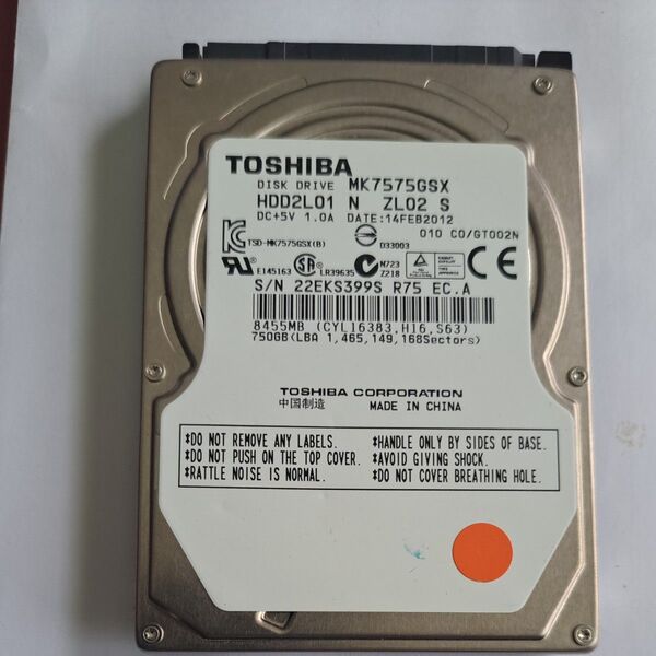 TOSHIBA 2.5インチHDD MK7575GSX 750GB