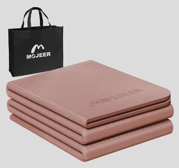 MOJEER ヨガマット 折りたたみ 幅広 6mm ストレッチマット 軽量 TPE素材 コンパクト 滑り止め 持ち運び用収納袋付