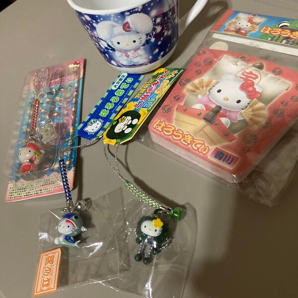 未使用 ご当地キティ まとめて マグカップ 根付けストラップ メモ 大阪 くいだおれ 北海道 うさぎ こんぴら 関サバ