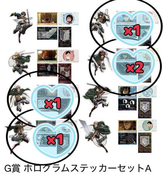 進撃の巨人 一番くじ 壁の外の世界 ホログラムステッカーセットA G賞 5セット