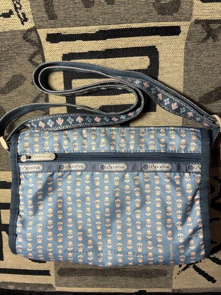 レスポートサック ショルダーバッグ、小花柄 ブルー系