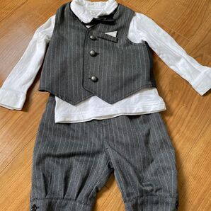 ベビー服 フォーマル ストライプ 4点セット 男の子 ベスト リボン シャツ ズボン 95