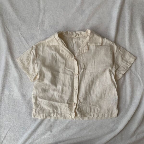 韓国子供服 oatmeal シャツ ブラウス 半袖 前ボタン 襟付き アイボリー 半袖シャツ 半袖ブラウス 昭和レトロ キッズ