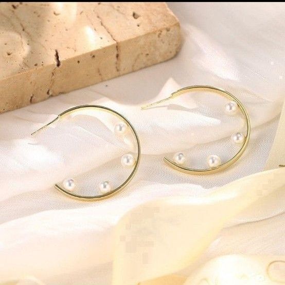 フープピアス パール 大きめ 可愛い おしゃれ 韓国 結婚式 ステンレス アクセサリー ピアス