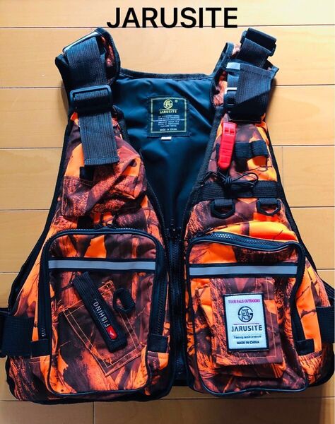 【美品】JARUSITE ライフジャケット フローティングベスト 迷彩 オレンジ