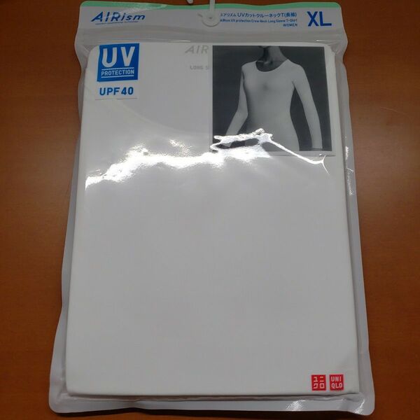 ユニクロ エアリズム UVカットクルーネックT(長袖) XL ホワイト