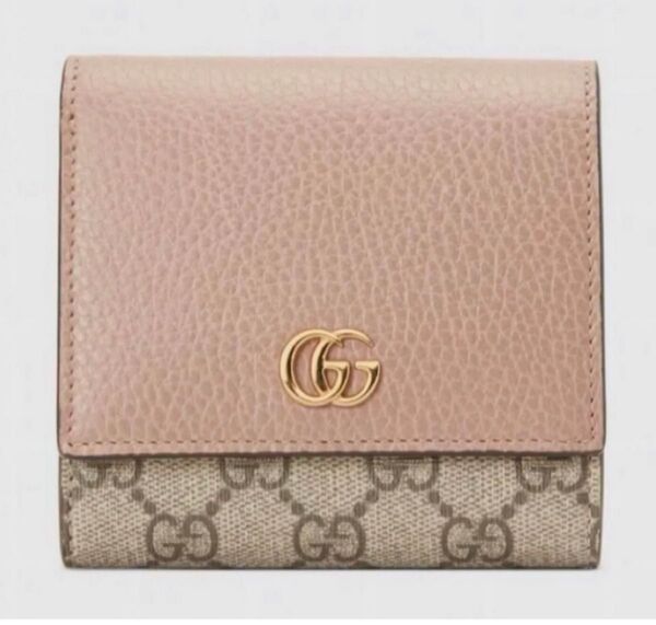 GUCCI ダブルG バイカラー ミディアム ダスティピンク ウォレット 財布