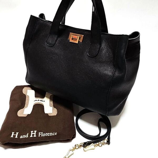 H and H Florence 2way ショルダーバッグ ハンドバッグトートバッグ レディース ブラック 黒 サコッシュレザー