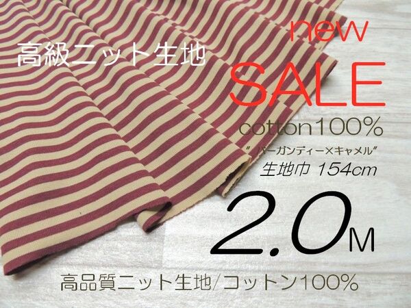 384-1・cotton100% ボーダーニット生地 ・ 154cm×200cm