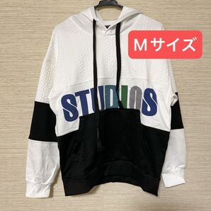 メンズ パーカー 長袖 メンズ プルオーバー スウェットシャツ Mサイズ フード ホワイト 白 シンプル