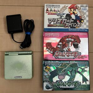 ゲームボーイアドバンスSP パールグリーン トイザらスオリジナルカラー & ポケットモンスターエメラルドなどソフト3本セット
