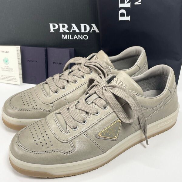 【未使用級】PRADA プラダ ダウンタウン ナッパーレザー スニーカー グレー