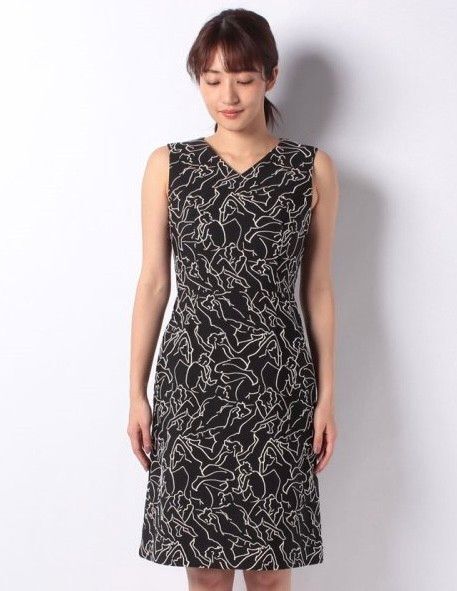 【新品・定価4万】ルルウィルビー ポップジャガード Vネックノースリーブワンピース M 日本製