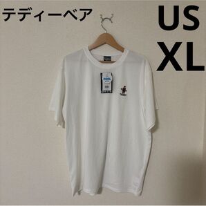 テディーベア、刺繍 Tシャツ 白 US XL 大きめさイズ