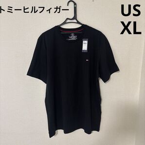 トミーヒルフィガー USサイズXL ブラック、ワンポイント刺繍Tシャツ