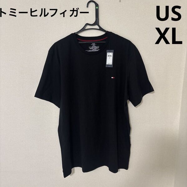 トミーヒルフィガー USサイズXL ブラック、ワンポイント刺繍Tシャツ