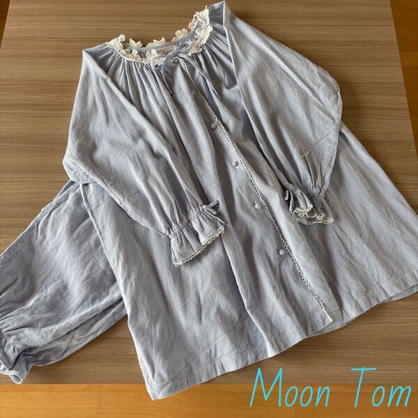 Moon Tom ムーンターン ストライプ レース 長袖パジャマ