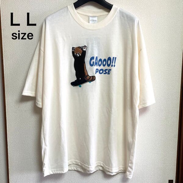 未使用タグ付き LL XL BEAUMERE レッサーパンダサガラ刺繍半袖Tシャツ オフホワイト 男女兼用 UVカット 吸水速乾