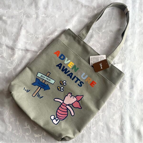 未使用タグ付き ディズニー くまのプーさん ピグレット トートバッグ グレー キャンバス生地 グレー