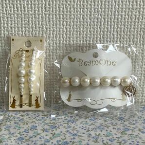 未使用 BeamOne パールの髪留め ヘアピン 2個 パッチン留め バレッタ 浴衣 結婚式 七五三 成人式 和装 洋装