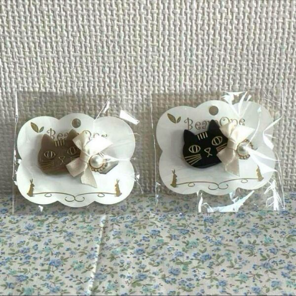 未使用 BeamOne 黒猫と茶猫の髪留め ヘアピン 髪飾り ヘアクリップ 浴衣