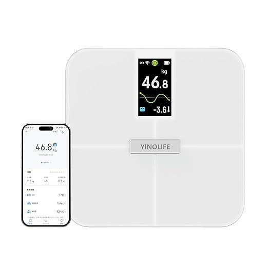 【未使用】YINOLIFE 体重計 体組成計 FI2428LBF スマホ連動 体脂肪計 WiFi通信機能 ITO技術 4.3インチ