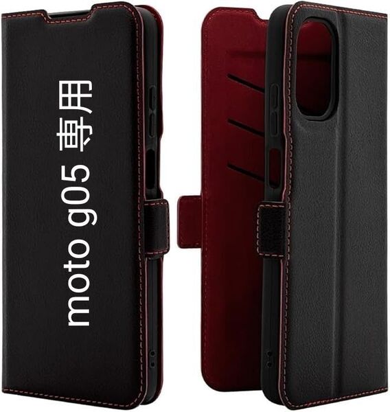 【未使用】ラスタバナナ ケース カバー moto g05 専用 手帳型 薄型 耐衝撃吸収 +COLOR BK×RD スマホケース