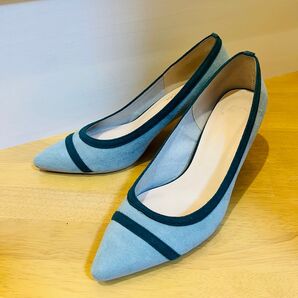launa leaグリーンのラインパンプス 24.5cm スエード