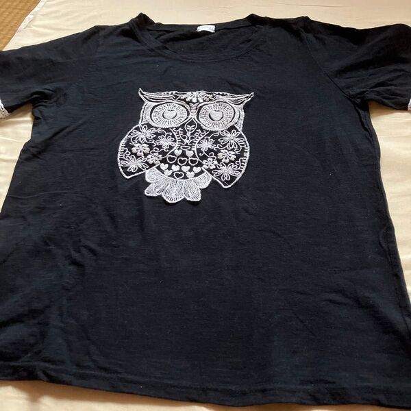 フクロウ刺繍Tシャツ