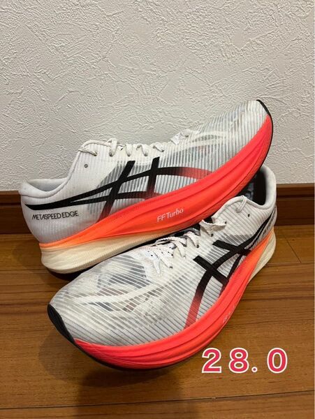 asics メタスピードエッジ+ ランニングシューズ 28.0cm White/Sunrise Red