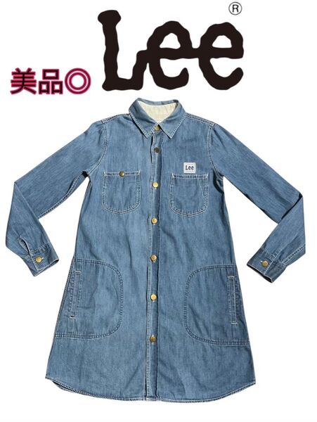 美品◎リー/Lee デニム シャツワンピース 長袖 羽織り 春夏秋冬◎Mサイズ 長袖 インディゴ ブルー