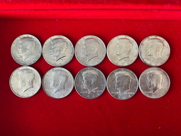 アメリカ ケネディ1964年 ハーフダラー銀貨 10枚 美品 銀90% 硬貨