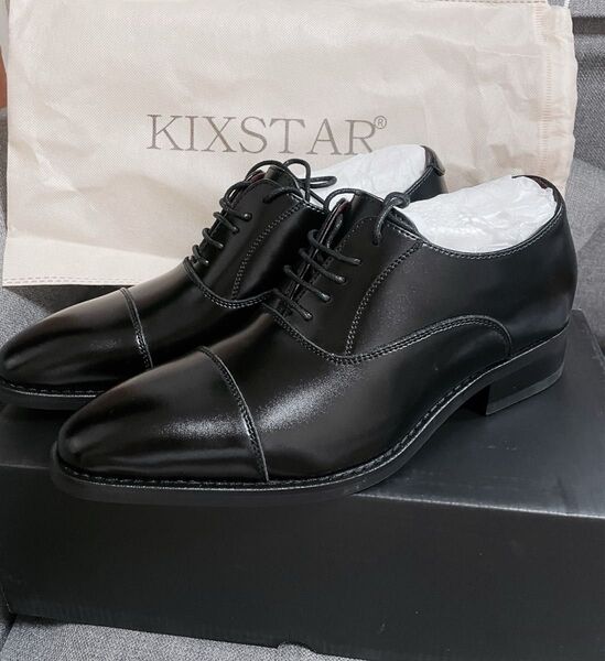 KIXSATR スムースレザー 24.5cm ビジネスシューズ メンズ 革靴 本革 ロングノーズ 内羽根 ヒールアップシューズ